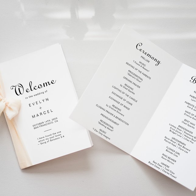 Calligraphy Classic Minimalist Folded Wedding  Programme (Creator Uploaded)
