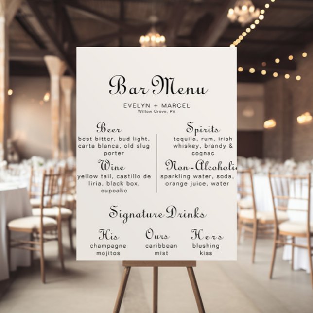 Calligraphy Classic Minimalist Wedding Bar Menu  Poster (Creator Uploaded)