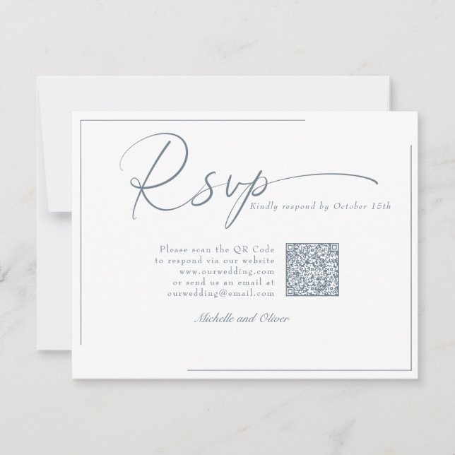 Calligraphy Classic Modern Wedding  QR Code RSVP Card (Front)