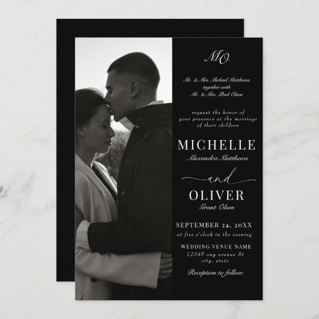 Calligraphy Classic Photo Elegant Wedding  Invitation (Front/Back)