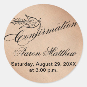 Calligraphy Confirmation and Dove Classic Round Sticker