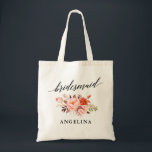 Calligraphy Coral Floral Bridesmaid Name Tote Bag<br><div class="desc">Modern Elegant Calligraphy,  Watercolor Coral Floral Bridesmaid Name Tote Bag</div>