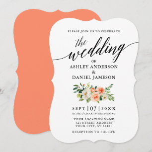 Calligraphy Coral Floral Wedding Invitation