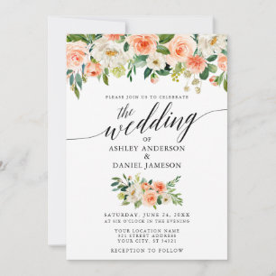 Calligraphy Coral Floral Wedding W Invitation