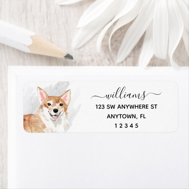 Calligraphy Corgi Dog Return Address (Insitu)