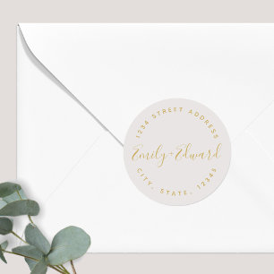 Calligraphy Couple Names Circular Wedding Address Classic Round Sticker