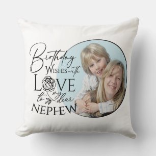Calligraphy Custom Photo Birthday For Nephew Cushion