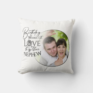Calligraphy Custom Photo Birthday For Nephew Cushion