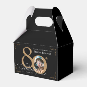 Calligraphy Custom Photo Black Gold 80th Birthday Favour Box