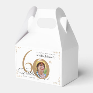 Calligraphy Custom Photo White Gold 60th Birthday Favour Box