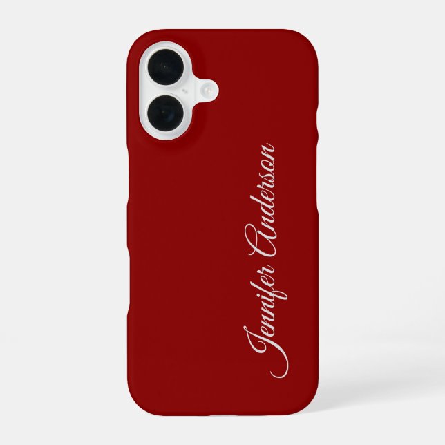 Calligraphy Dark Red Colour Personalised Name iPhone 16 Case (Back)