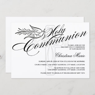 Calligraphy Dove and Cross First Holy Communion Invitation