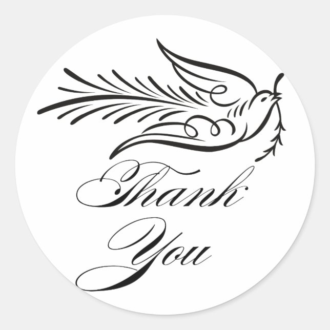 Calligraphy Dove and Thank You Text Classic Round Sticker (Front)
