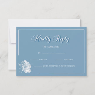 Calligraphy Dusty Blue White Floral RSVP Wedding  Card
