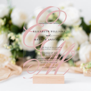 Calligraphy Dusty Pink Monogram Arch Wedding Acrylic Invitations