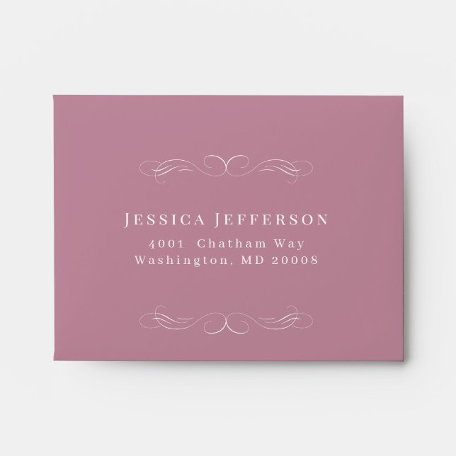 Calligraphy Dusty Rose Swirl Wedding RSVP Return Envelope (Front)