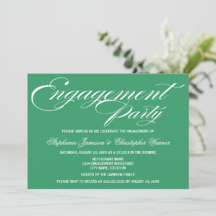 Calligraphy Elegance Green Engagement Party Invitation