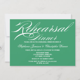 Calligraphy Elegance Green Rehearsal Dinner Invitation