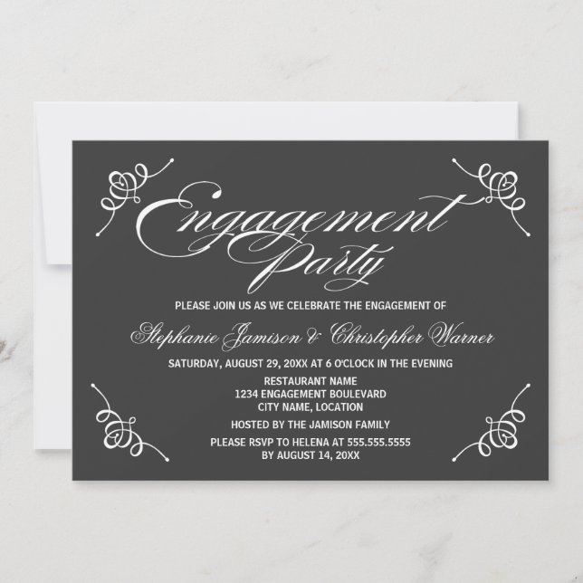 Calligraphy Elegance Grey Engagement Party Invitation (Front)
