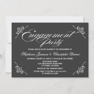 Calligraphy Elegance Grey Engagement Party Invitation