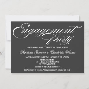 Calligraphy Elegance Grey Engagement Party Invitation
