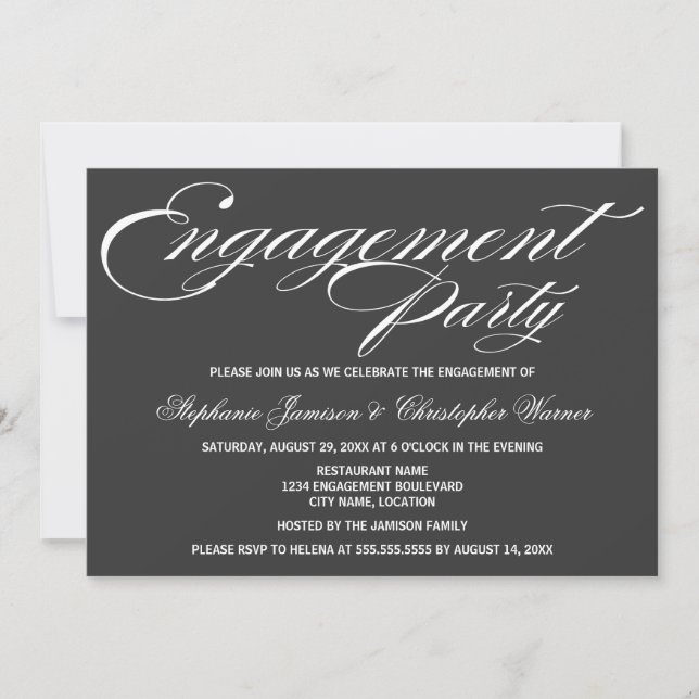 Calligraphy Elegance Grey Engagement Party Invitation (Front)