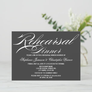 Calligraphy Elegance Grey Rehearsal Dinner Invitation