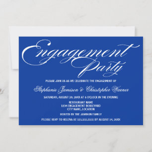 Calligraphy Elegance Royal Blue Engagement Party Invitation