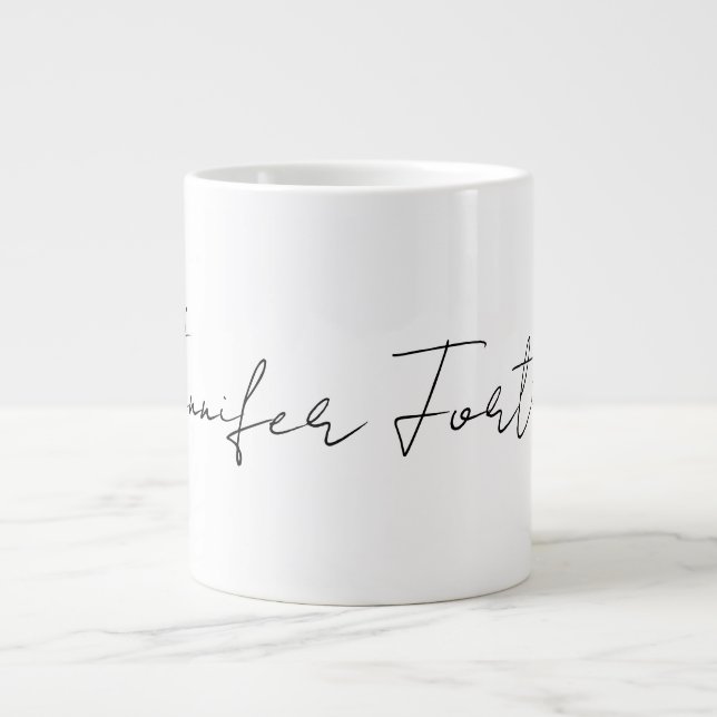 Calligraphy Elegant Black & White Plain Simple Large Coffee Mug (Front)