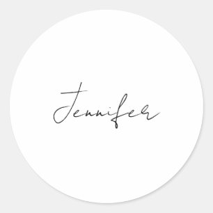 Calligraphy Elegant Black White Plain Simple Name Classic Round Sticker