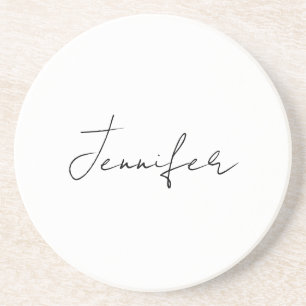 Calligraphy Elegant Black White Plain Simple Name Coaster