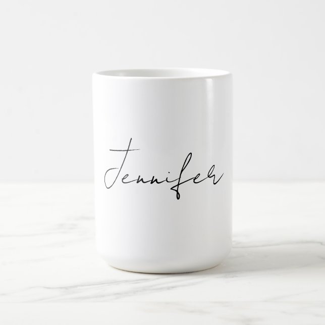 Calligraphy Elegant Black White Plain Simple Name Coffee Mug (Center)