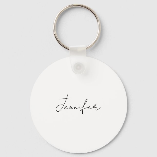 Calligraphy Elegant Black White Plain Simple Name Key Ring (Front)