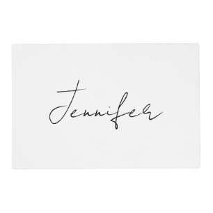 Calligraphy Elegant Black White Plain Simple Name Laminated Place Mat