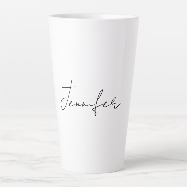 Calligraphy Elegant Black White Plain Simple Name Latte Mug (Front)