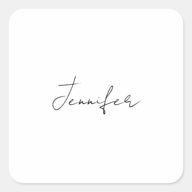 Calligraphy Elegant Black White Plain Simple Name Square Sticker (Front)