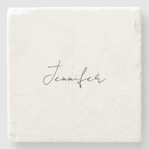 Calligraphy Elegant Black White Plain Simple Name Stone Coaster
