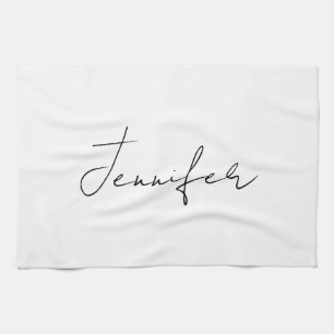 Calligraphy Elegant Black White Plain Simple Name Tea Towel