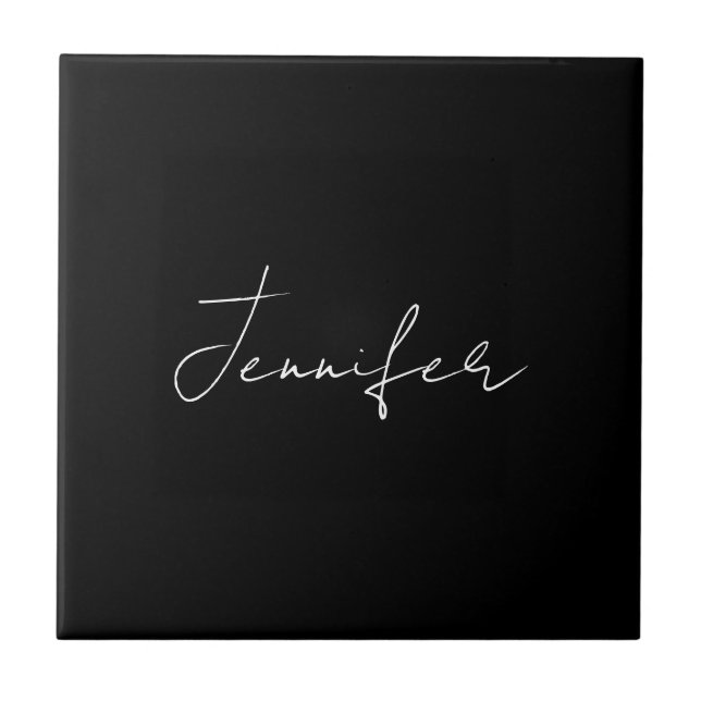 Calligraphy Elegant Black White Plain Simple Name Tile (Front)