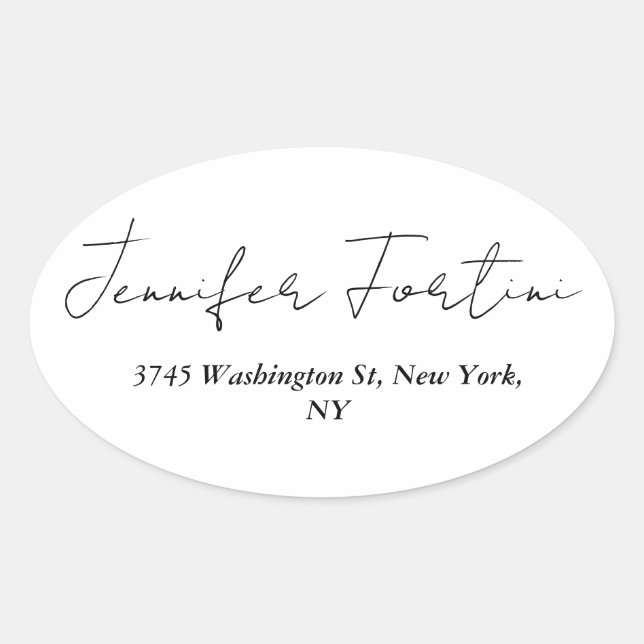 Calligraphy Elegant Black & White Plain Simple Oval Sticker (Front)