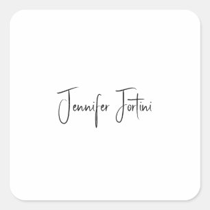 Calligraphy Elegant Black & White Plain Simple Square Sticker