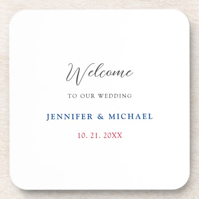 Calligraphy Elegant Black & White Welcome Wedding Coaster (Front)
