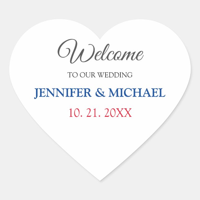 Calligraphy Elegant Black & White Welcome Wedding Heart Sticker (Front)