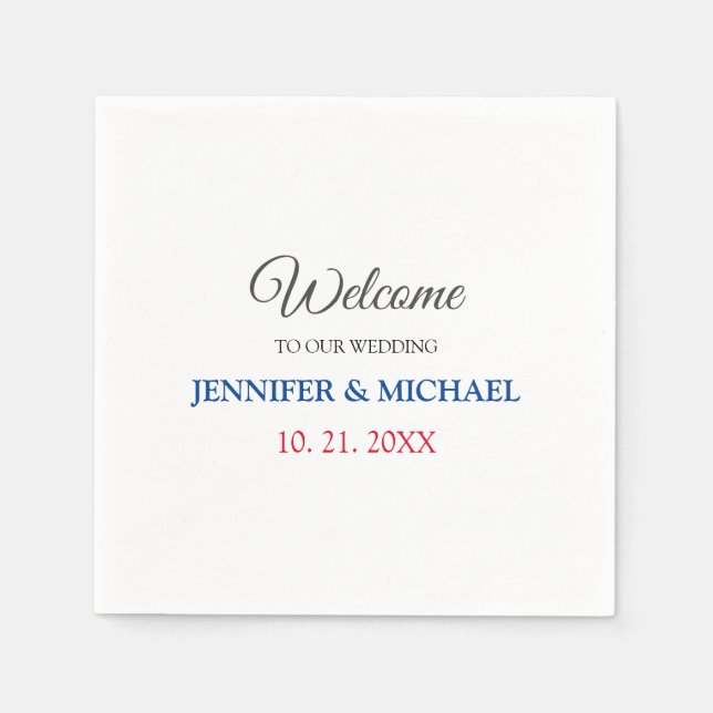 Calligraphy Elegant Black & White Welcome Wedding Napkin (Front)