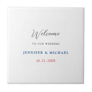 Calligraphy Elegant Black & White Welcome Wedding Tile