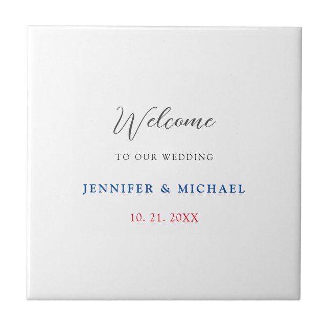 Calligraphy Elegant Black & White Welcome Wedding Tile (Front)