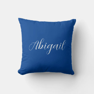 Calligraphy Elegant Blue White Plain Simple Name Cushion