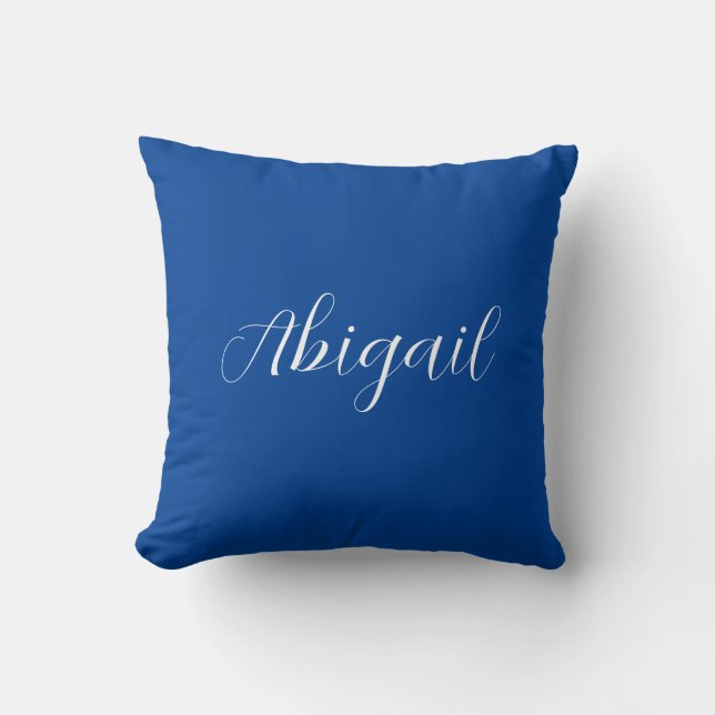 Calligraphy Elegant Blue White Plain Simple Name Cushion (Front)