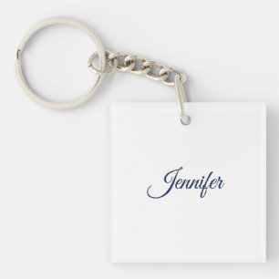 Calligraphy Elegant Blue White Plain Simple Name Key Ring