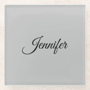 Calligraphy Elegant Bold Retro Grey Glass Coaster